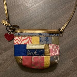 Coach Patchwork Crossbody Bag with Gold and Pink Accents
